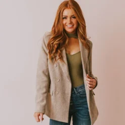 Vendor-unknown Holly Blazer Taupe Tops