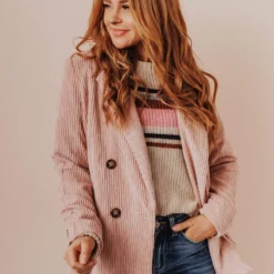 Lucy Avenue Joni Corduroy Jacket Blush Tops