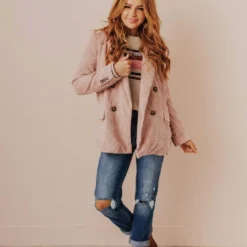 Lucy Avenue Joni Corduroy Jacket Blush Tops