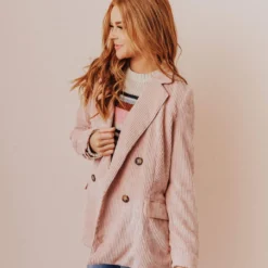 Lucy Avenue Joni Corduroy Jacket Blush Tops