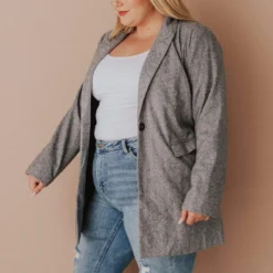 Lucy Avenue Plus Size Eleanor Herringbone Blazer Tops