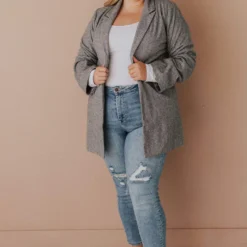 Lucy Avenue Plus Size Eleanor Herringbone Blazer Tops
