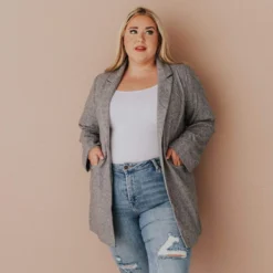 Lucy Avenue Plus Size Eleanor Herringbone Blazer Tops