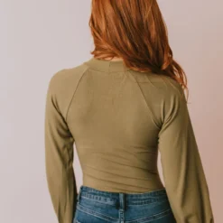 Vendor-unknown Suki Ribbed Bodysuit Olive Tops