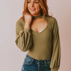 Vendor-unknown Suki Ribbed Bodysuit Olive Tops