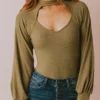 Vendor-unknown Suki Ribbed Bodysuit Olive Tops