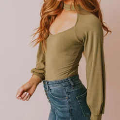 Vendor-unknown Suki Ribbed Bodysuit Olive Tops