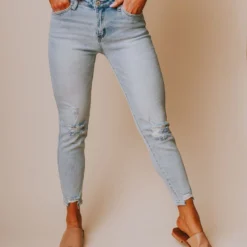 Finch Mid Rise Distressed Skinny Jeans Light Wash Bottoms