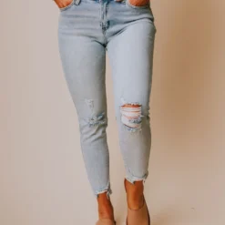 Finch Mid Rise Distressed Skinny Jeans Light Wash Bottoms