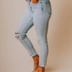 Finch Mid Rise Distressed Skinny Jeans Light Wash Bottoms