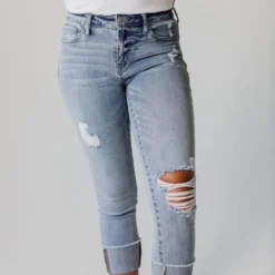 Jen Cuffed Distressed Jeans Bottoms