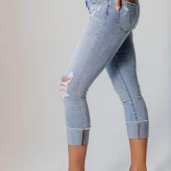 Jen Cuffed Distressed Jeans Bottoms