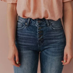 Laurie High Rise Button Fly Skinny Jeans Medium Wash Bottoms
