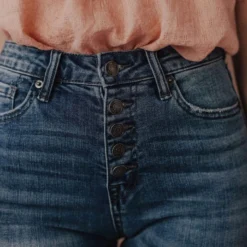 Laurie High Rise Button Fly Skinny Jeans Medium Wash Bottoms