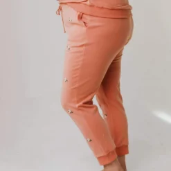 Vendor-unknown PLUS Miley Flower Embroidered Sweatpants Salmon