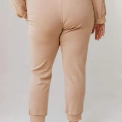 Vendor-unknown PLUS Miley Flower Embroidered Sweatpants Taupe Plus Size