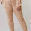 Vendor-unknown PLUS Miley Flower Embroidered Sweatpants Taupe Plus Size