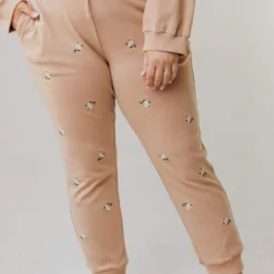 Vendor-unknown PLUS Miley Flower Embroidered Sweatpants Taupe Plus Size