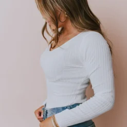 Lucy Avenue Tops Charli Rib Knit Bodysuit Ivory