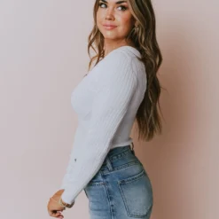 Lucy Avenue Tops Charli Rib Knit Bodysuit Ivory