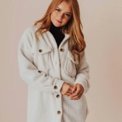 Vendor-unknown Aluna Fuzzy Jacket Off White Tops