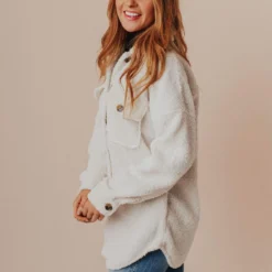 Vendor-unknown Aluna Fuzzy Jacket Off White Tops