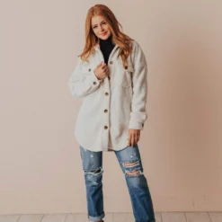 Vendor-unknown Aluna Fuzzy Jacket Off White Tops