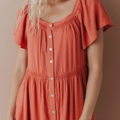 Vendor-unknown Brigitta Button Up Dress Marsala Dresses