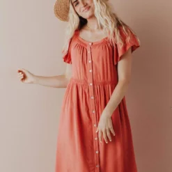 Vendor-unknown Brigitta Button Up Dress Marsala Dresses