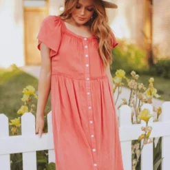 Vendor-unknown Brigitta Button Up Dress Marsala Dresses