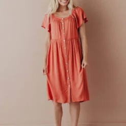 Vendor-unknown Brigitta Button Up Dress Marsala Dresses