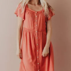 Vendor-unknown Brigitta Button Up Dress Marsala Dresses