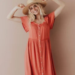 Vendor-unknown Brigitta Button Up Dress Marsala Dresses