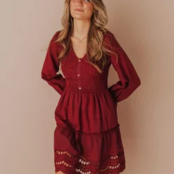 Vendor-unknown Claudia Smocked Eyelet Mini Dress Berry