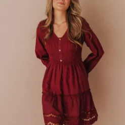 Vendor-unknown Claudia Smocked Eyelet Mini Dress Berry