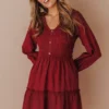 Vendor-unknown Claudia Smocked Eyelet Mini Dress Berry