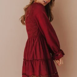 Vendor-unknown Claudia Smocked Eyelet Mini Dress Berry