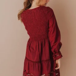 Vendor-unknown Claudia Smocked Eyelet Mini Dress Berry