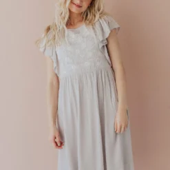 Vendor-unknown Dixie Embroidered Mini Dress Light Grey