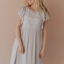 Vendor-unknown Dixie Embroidered Mini Dress Light Grey