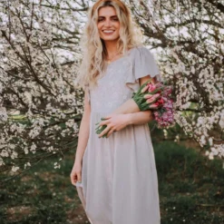 Vendor-unknown Dixie Embroidered Mini Dress Light Grey