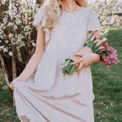 Vendor-unknown Dixie Embroidered Mini Dress Light Grey