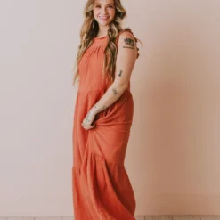 Etta Ruffle Sleeve Maxi Dress Brick Dresses