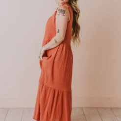 Etta Ruffle Sleeve Maxi Dress Brick Dresses