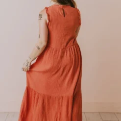 Etta Ruffle Sleeve Maxi Dress Brick Dresses