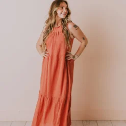 Etta Ruffle Sleeve Maxi Dress Brick Dresses