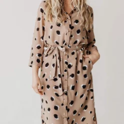 Kennz Leopard Print Dress Taupe Dresses