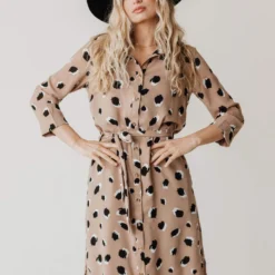 Kennz Leopard Print Dress Taupe Dresses