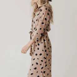 Kennz Leopard Print Dress Taupe Dresses