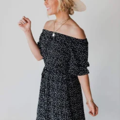 Leona Polka Dot Dress Black